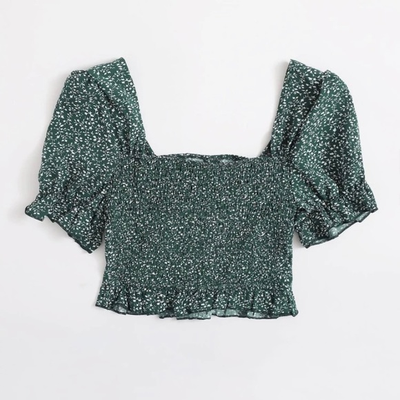 Drawstring Front Shirred Puff Sleeve Top - Picture 2 of 5